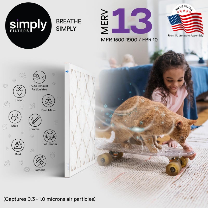 Simply 14x14x1 Air Filter, Merv 13, 6 Pack, For Home AC Furnace & HVAC (Actual Size: 13.75"x13.75"x0.75") DUST, Pet, & Allergy Control - Image 2